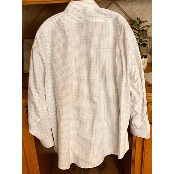 Jos. A Bank Dress Shirt Mens 17.5, 34 White with Brown/Blue Pattern, Travelers - Picture 2 of 6